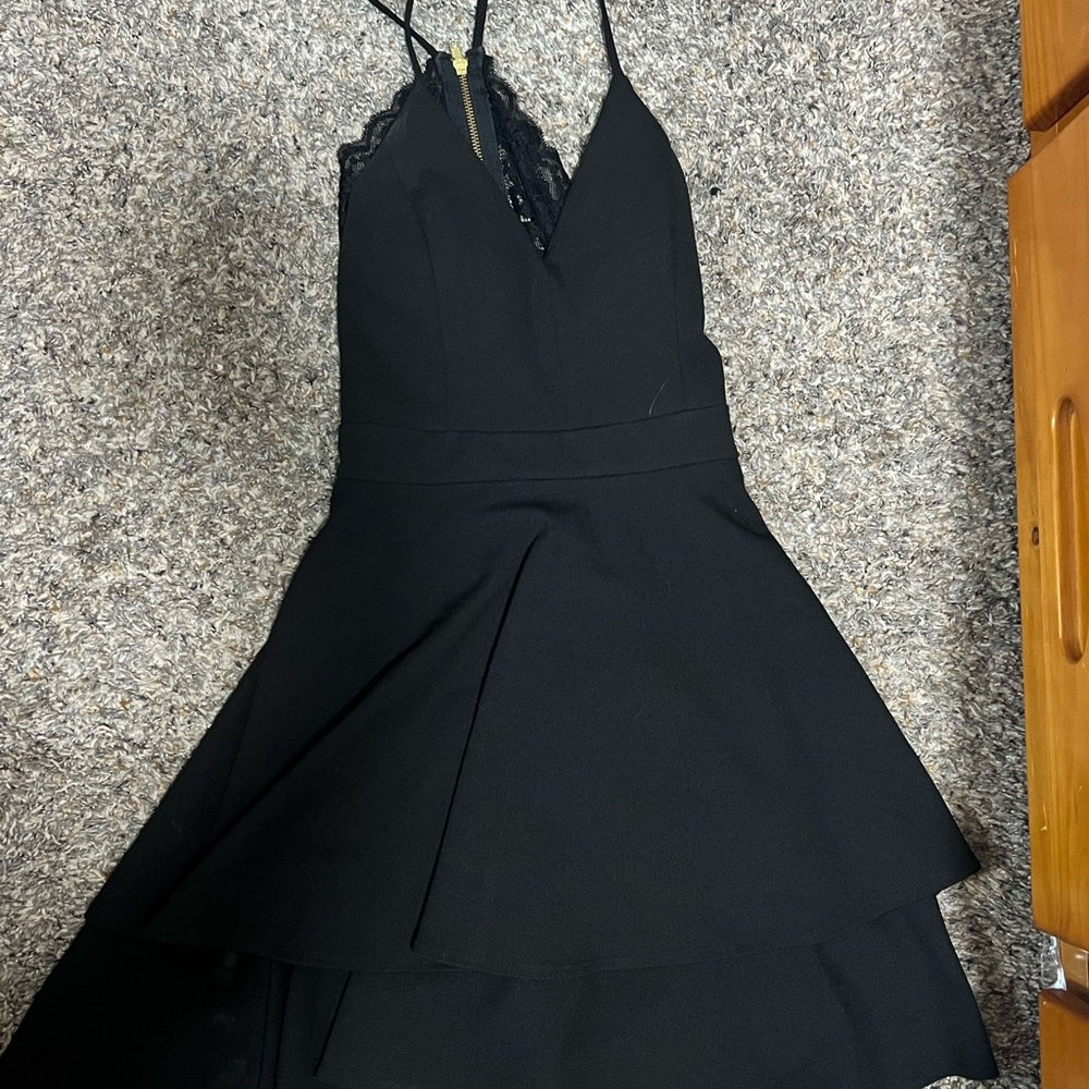 Macy's Black Lace Trim Mini Dress